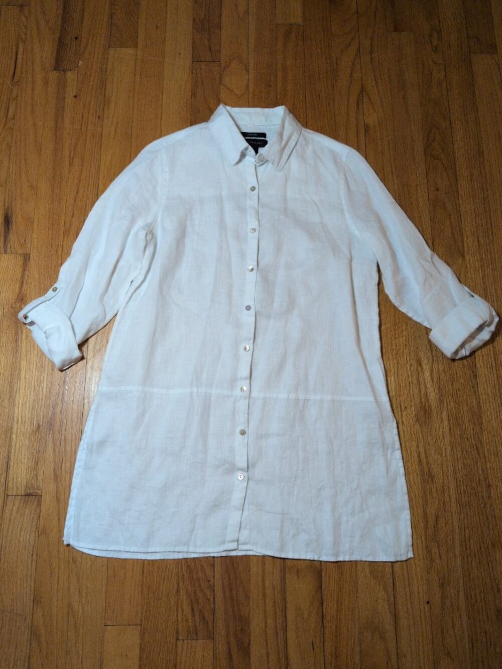 Tahari Women's 100% White Linen Tunic Shirt S